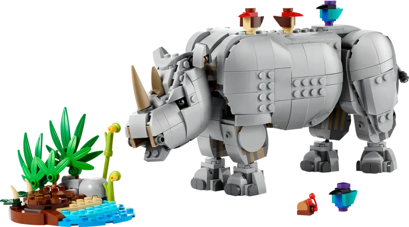 Wild Animals: Majestic Rhino with Birds