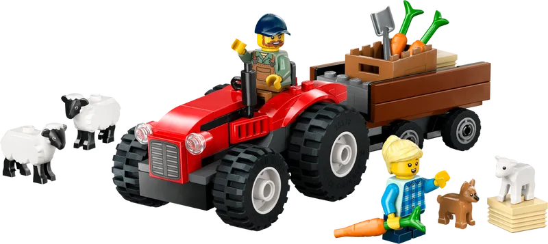Red Farm Tractor with Trailer &amp; Sheep