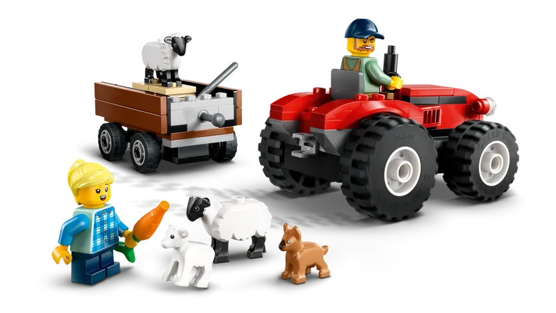 Red Farm Tractor with Trailer &amp; Sheep