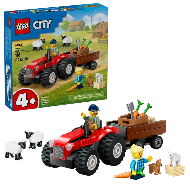 Red Farm Tractor with Trailer &amp; Sheep