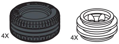 Small Lawn Tire & Hub (4 tires 4 hubs)